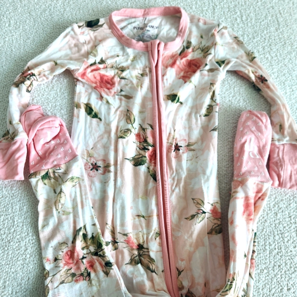 Posh Peanut Rose Print Zippered Bamboo Pajamas 12-18M